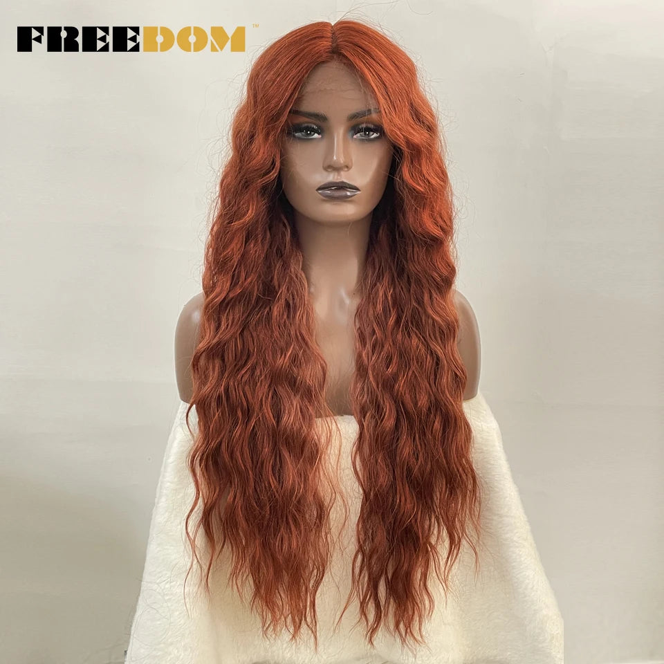 Synthetic Lace Front Wig, Long Deep Wavy Ombre Blonde Ginger Lace Wigs For Black Women, Heat Resistant Cosplay Wigs, FREEDOM