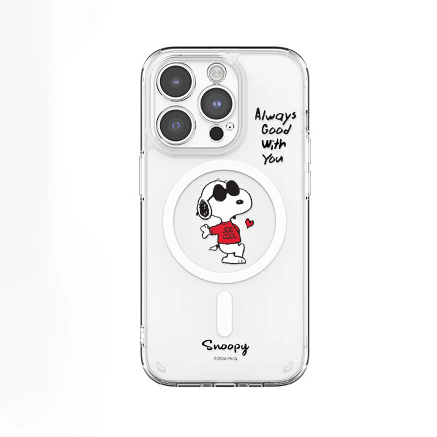 S-Snoopy Wireless Charging Case for iPhone 17 Air 16 E 15 14 13 12 Mini 11 Pro Max Transparent Acrylic Silicone Edge Hard Cover