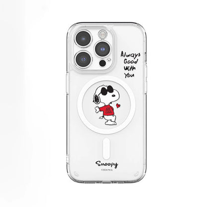 S-Snoopy Wireless Charging Case for iPhone 17 Air 16 E 15 14 13 12 Mini 11 Pro Max Transparent Acrylic Silicone Edge Hard Cover