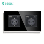 BSEED EU Standard Wall Electrical Sockets Type-C Outlets Wall Power Socket USB Charge Port Glass Panel Kids Protection 16A