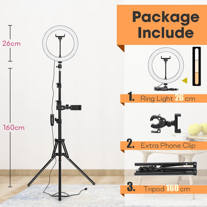 Tripod With LED Ring Light For Phone, Tripod Camera Stand Selfie Photography Light LED Lamp Color Photo Studio For YouTube Live