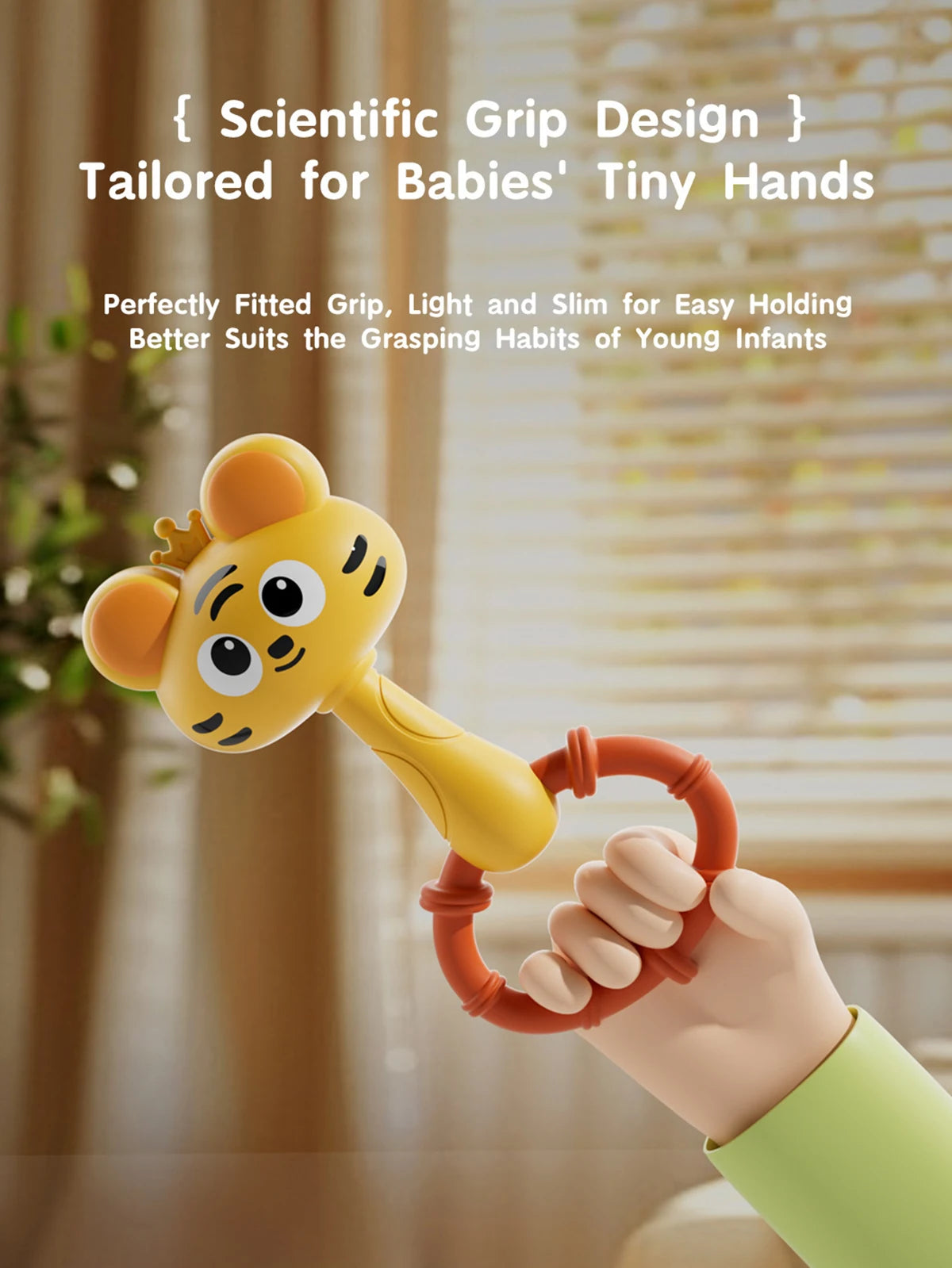 Animal Rattle Handbell, Infant Developmental Hand Grip Baby Toys, Cute Animal with Sound for Newborn Teether Gift Handbell