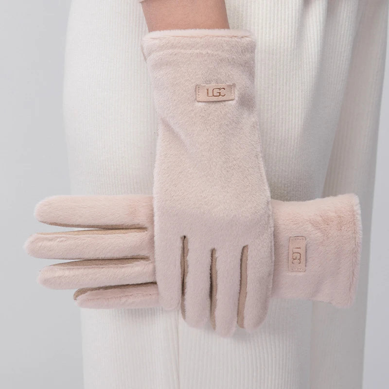 Korean Elegant Suede Gloves for Women Faux Mink Fur Warm and Skin Friendly Touch Screen Gloves Sweet and Soft Commuting Gloves