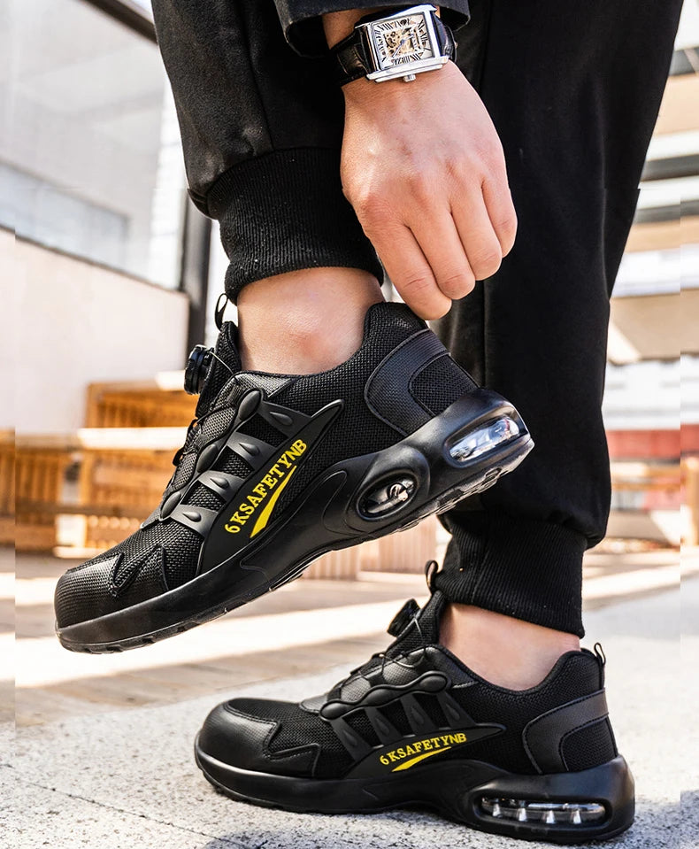 Men Rotating Button Safety Shoes, Steel Toe Work Sneakers, Indestructible Shoes, Puncture-Proof Work Boots, Air Cushion Safety Shoes