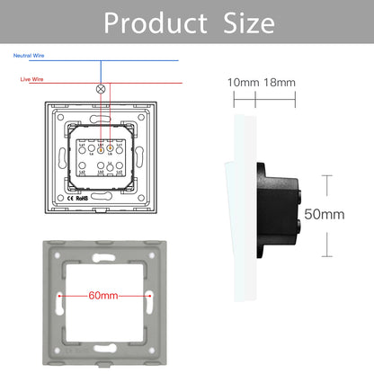 BSEED Mechanical Wall Light Switch Button Switch 1/2/3Gang 1Way Crystal Glass Panel Power Switch Switch On Off 250V White Black