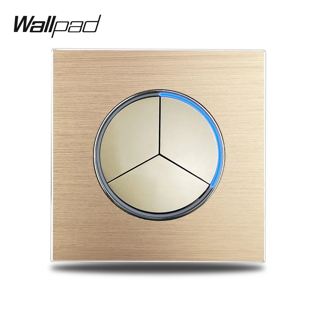 Wallpad Wall Switch 1 Way 2 Way, Circle Round Button, Blue LED Indicator, Brushed Aluminum Finishing, Black Gold SIlver Brown