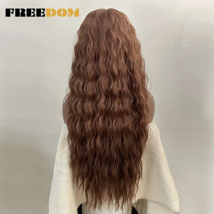 Synthetic Lace Front Wig, Long Deep Wavy Ombre Blonde Ginger Lace Wigs For Black Women, Heat Resistant Cosplay Wigs, FREEDOM