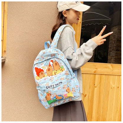 Cute Large Capacity Capybara Backpack, Cartoon Breathable Student Schoolbag, Nylon Ultra-light Book Bag, Back to school Girl