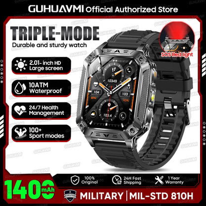 2026 Outdoors Durable Men Sports Smart Watch 1400mAh Battery LED Flashlight IP69K Waterproof Bluetooth Call Military Smartwatchs