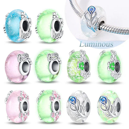 Charm Sterling Silver 925 Colorful Luminous Beads Murano Glass Series Fit Original Bracelet for Women Jewelry DIY Fine Gift