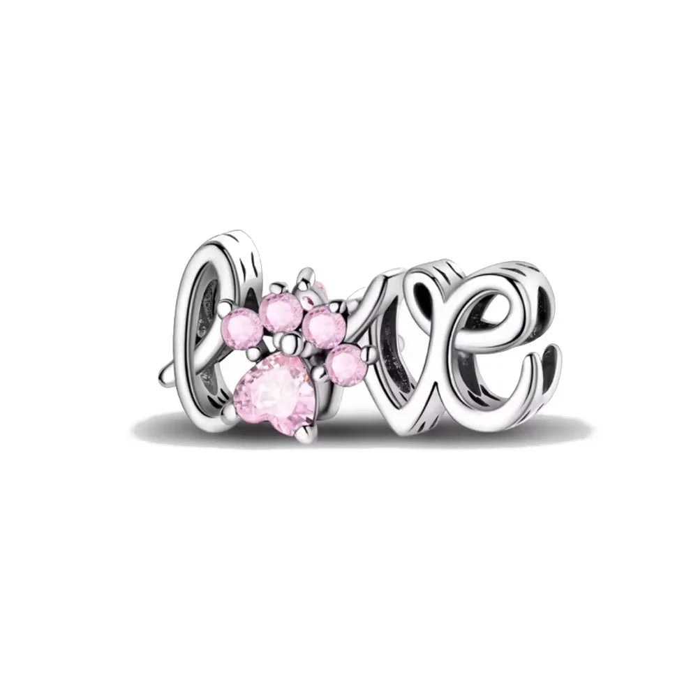 Hot Selling 925 Silver Pink Cake, Dog Paw, Luggage, Cup Bead Pendant Suitable for European Original Bracelet DIY Exquisite Jewelry