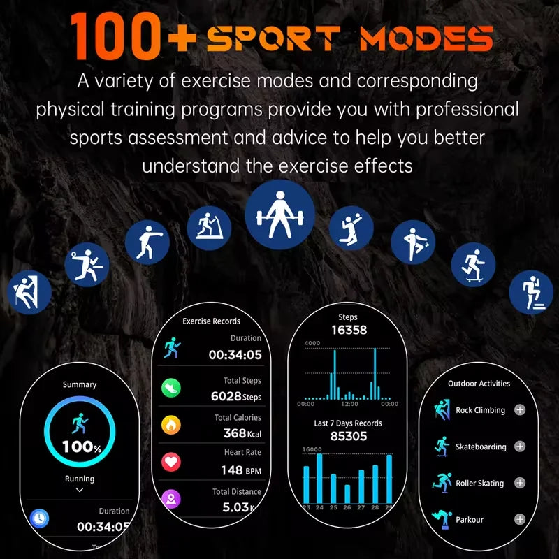 New Outdoor Sport Smart Watch, For Men, 1.46" AMOLED Screen LED, Flashlight, 515mAh Battery, 10ATM Waterproof, Bluetooth Call Smartwatch