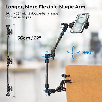 SmallRig Desktop Shooting Magic Arm with Crab Clamp Kit, Adjustable Magic Arm for Smartphones, Webcams and Action Cameras 4766