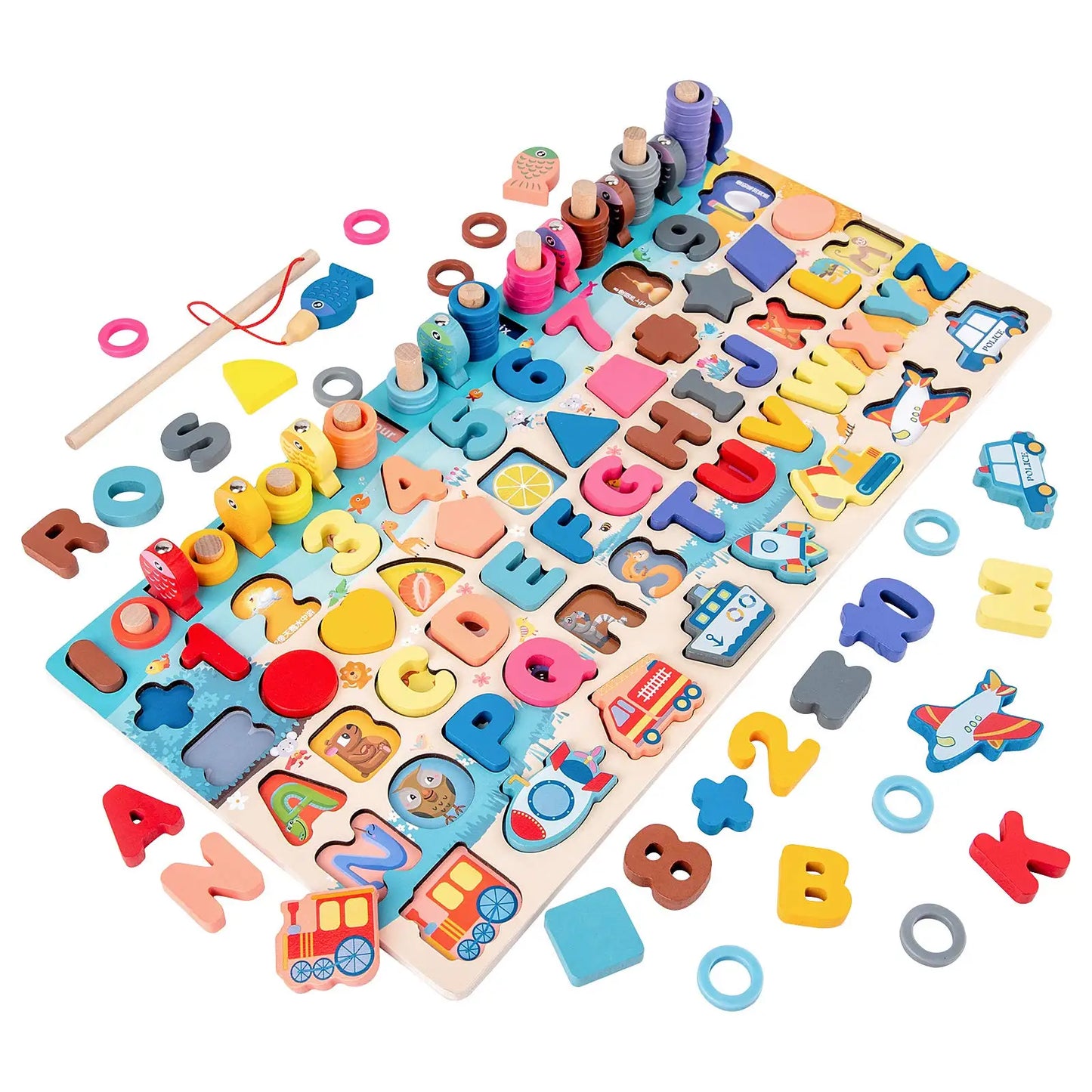 Juguetes Montessori de madera para niños, tablero ocupado, animales, matemáticas, pesca, números a juego, forma digital, juguetes educativos para niños, regalos