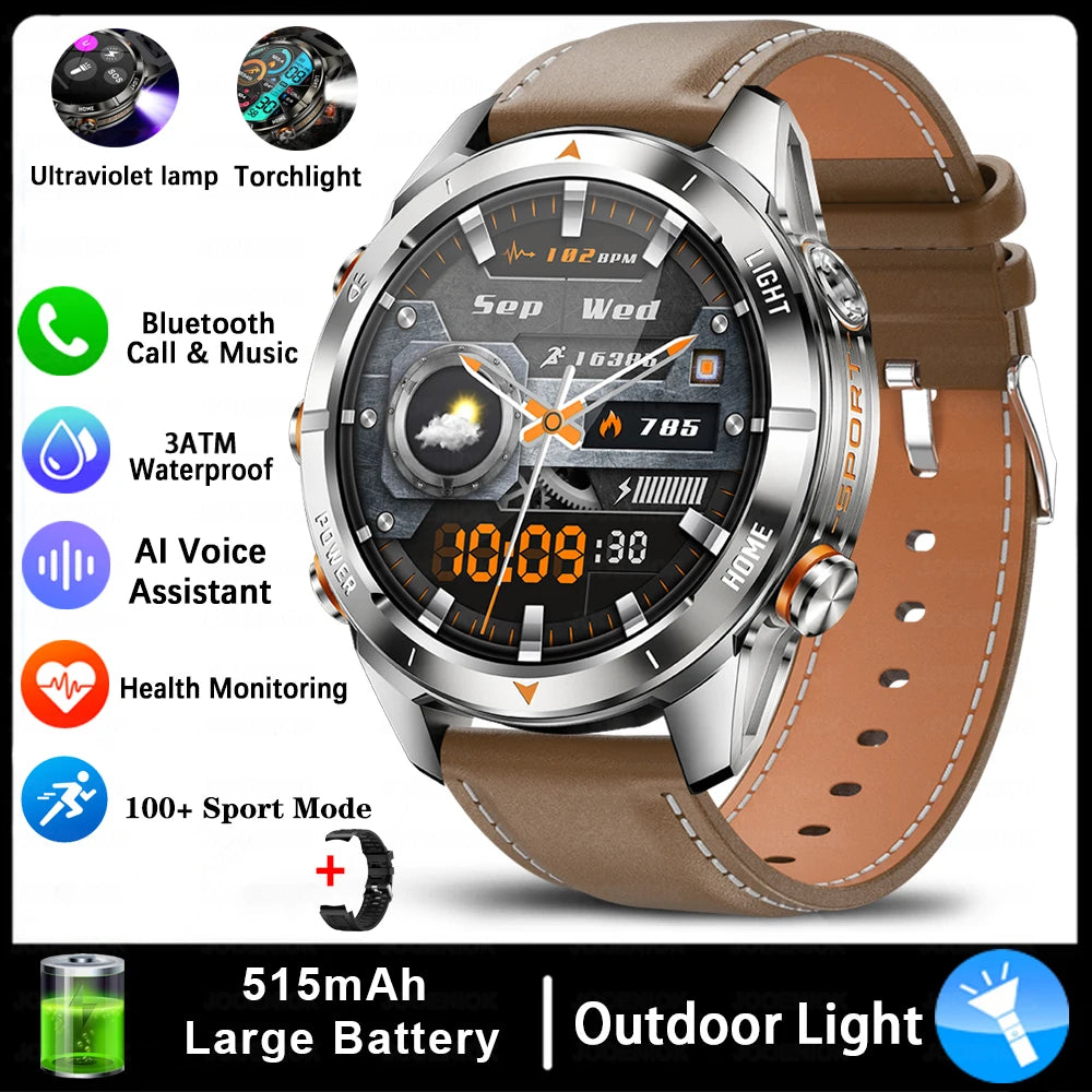 New Outdoor Sport Smart Watch, For Men, 1.46" AMOLED Screen LED, Flashlight, 515mAh Battery, 10ATM Waterproof, Bluetooth Call Smartwatch