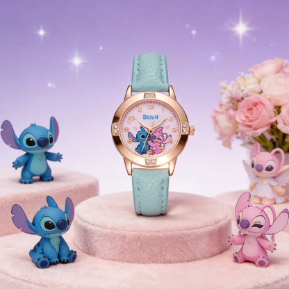Cartoon Stitch Watches Kids Boys Girls Cute Cartoon Imitation Diamond Wristwatch Belt Student Quartz Watch Children Gifts