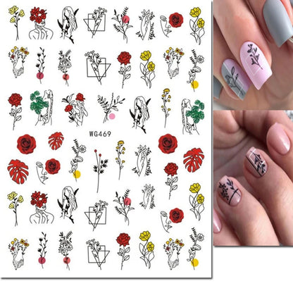 3d Nail Art Decals Tropical Palm Leaves Flowers Laces Faces Adhesive Sliders Nail Stickers Decoration For Nail Manicure