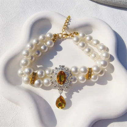 1 collar de perlas de doble capa de lujo para mascotas con colgante de diamante, disfraz de boda, perro, gato, accesorios de joyería de cristal, suministros para mascotas