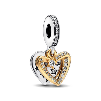 Blue Sparkling Zircon Star Moon Series Charms Beads Fit Original Bracelet Women DIY Pendant Accessories Jewelry 925 Silver Gifts