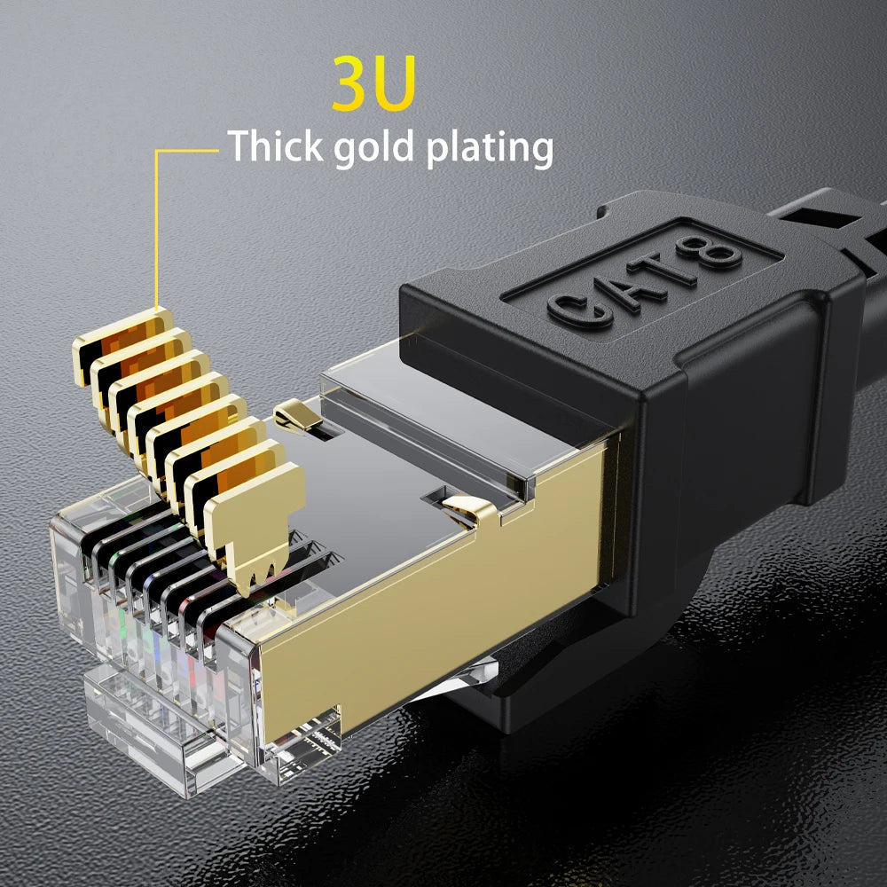 CAT 8 Ethernet Cable 40Gbps 2000MHz CAT8 RJ45 Network Lan Patch Cord Flat 10m 15m 20m 30m 50 ft 100feet for Modem Router PS 5/4