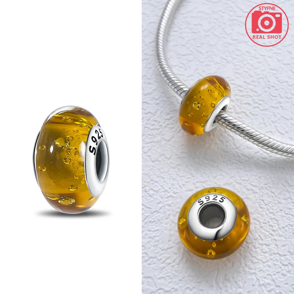 Original 925 Silver Charms Flower Blue Star Green Turtle Glass Beads Fit Bracelet Women DIY Gift Murano Jewelry Accessories