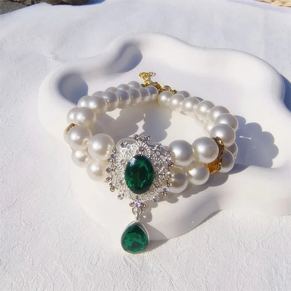 1 collar de perlas de doble capa de lujo para mascotas con colgante de diamante, disfraz de boda, perro, gato, accesorios de joyería de cristal, suministros para mascotas