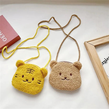 New Cartoon Bear Girls Plush Shoulder Bag Autumn Winter Cute Kids Messenger Bag
