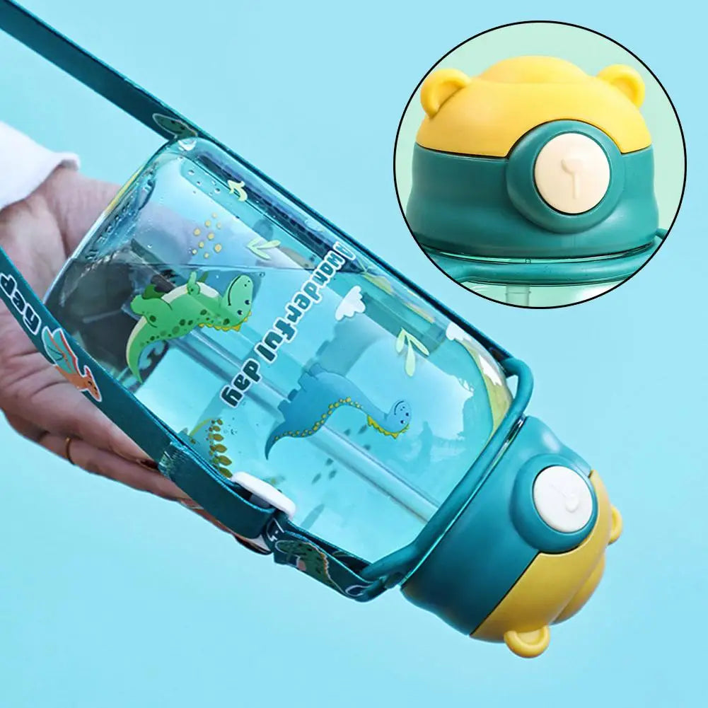 650ml Cute Kids Water Bottle with Straw, BPA-Free, Leakproof Outdoor Portable Children's Cups, School Water Bottle for Children