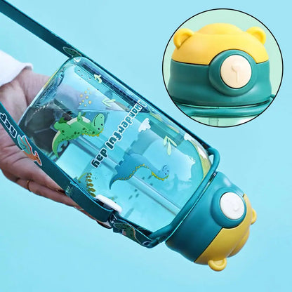 650ml Cute Kids Water Bottle with Straw, BPA-Free, Leakproof Outdoor Portable Children's Cups, School Water Bottle for Children