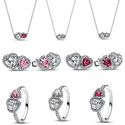 New 925 Silver bow Heart-shaped Ring Necklace Suitable for Valentine's Day,Holiday Gifts for Women DIY High-end ,Fashion Jewelry