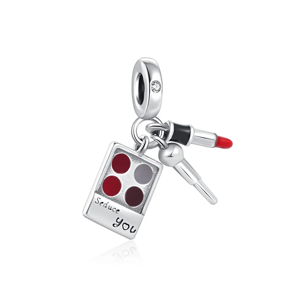 Pink Bead Bag Perfume Lipstick high heels Pendant fit Original Bracelet Accessories DIY Jewelry Women 925Silver Gift Trunk Charm