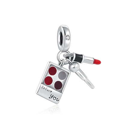 Pink Bead Bag Perfume Lipstick high heels Pendant fit Original Bracelet Accessories DIY Jewelry Women 925Silver Gift Trunk Charm