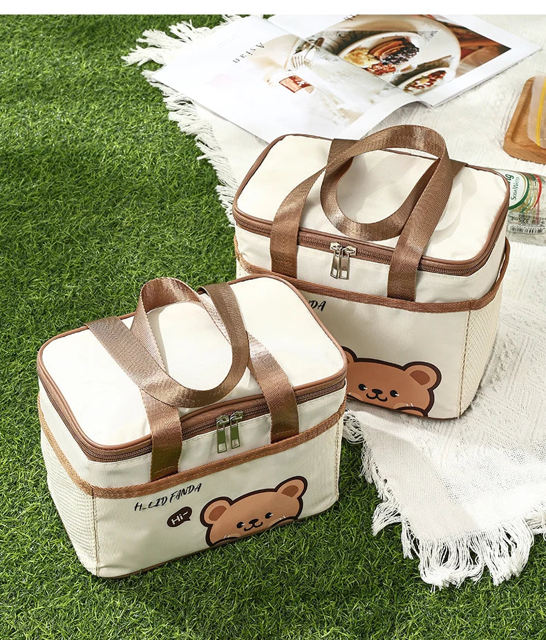 WORTHBUY Cute Thermal Lunch Box Bag, Student Portable Large Capacity Insulated Lunch Bag, Waterproof Reusable Picnic Cooler Bag