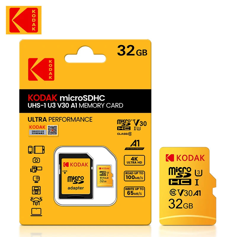 Original Kodak U3 A1 V30 MicroSD 128GB 32GB 64GB 256GB Class 10 Cards 32 64 128 256 GB Video Phone Memory Card