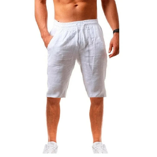 New Men's Cotton Linen Shorts Pants, Male Summer Breathable Solid Color Linen Trousers, Fitness Streetwear