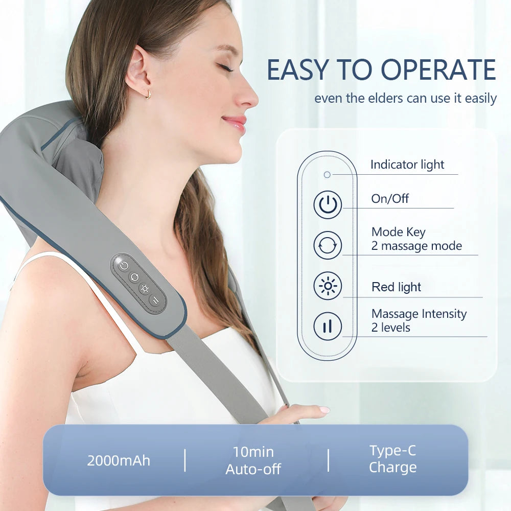 Foreverlily 26W Brushless Motor Neck and Shoulder Massager, Wireless Shoulder and Back Kneading Massage Shawl, Neck Masajeador