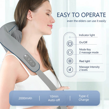 Foreverlily 26W Brushless Motor Neck and Shoulder Massager, Wireless Shoulder and Back Kneading Massage Shawl, Neck Masajeador