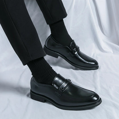 Men's Formal Leather Shoes Classic Style Slip-On Loafers Round Toe Breathable Non-Slip Business Dress Wedding Office Casual Shoes