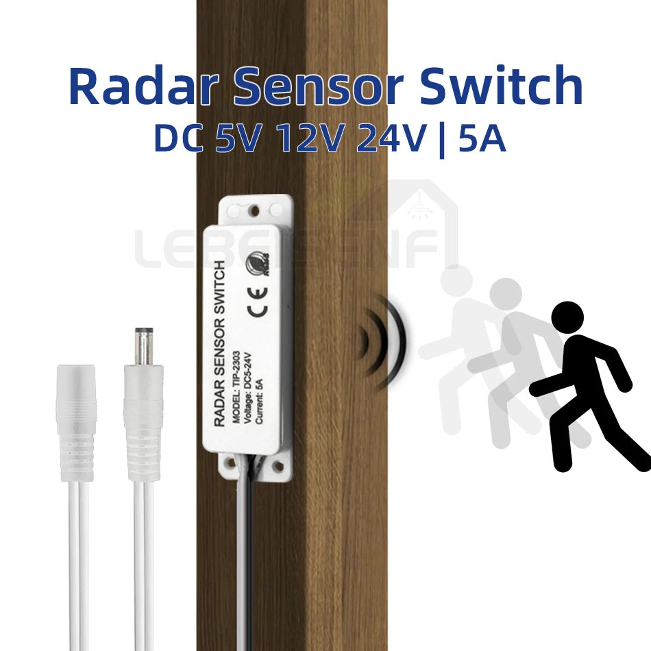 Wood/Glass/Acrylic Partition 5.8GHz Microwave Radar Motion Sensor Hidden Switch for DC5-24V 12V 5A LED Single Color Strip Light