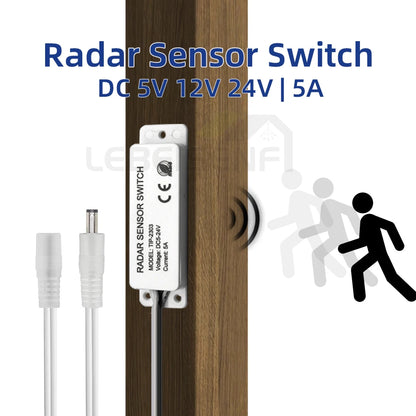 Wood/Glass/Acrylic Partition 5.8GHz Microwave Radar Motion Sensor Hidden Switch for DC5-24V 12V 5A LED Single Color Strip Light