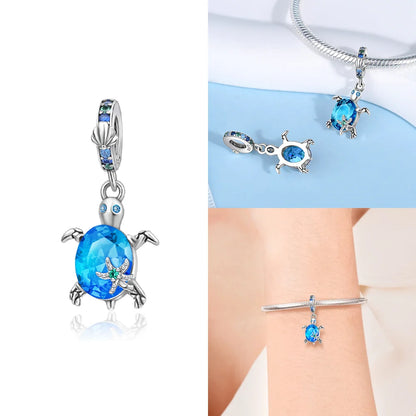 Charms 925 Silver Blue Original Stars Heart Zircon Chameleon Panda Glass Beads Fit Bracelet Jewelry Women Diy Accessories