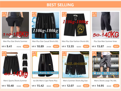 Men Plus Size Shorts, Summer Pants, Work Trousers, Men Quick-drying Loose Fit Sports Fitness Sweatpants