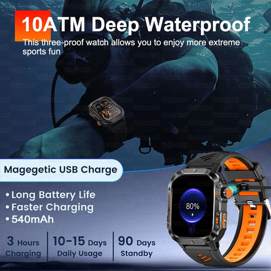 2025New GPS Smart Watch For Xiaomi IOS Military Compass Flashlight Smartwatch Men 10ATM Waterproof 100+Sport Modes BT Call Watch