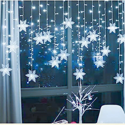 3.2M Christmas Snowflake Curtain String Lights, Indoor Christmas Light, Wedding Home Party New Year LED Xmas Lamps, Eave Decoration