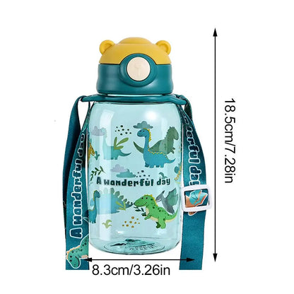 650ml Cute Kids Water Bottle with Straw, BPA-Free, Leakproof Outdoor Portable Children's Cups, School Water Bottle for Children