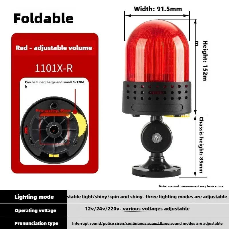 Three Sound Modes Emitting LTE-1101J Light Flashing Shiny Warning Light 120dB Volume Adjustable Magnetic Base 12V 24V 220V