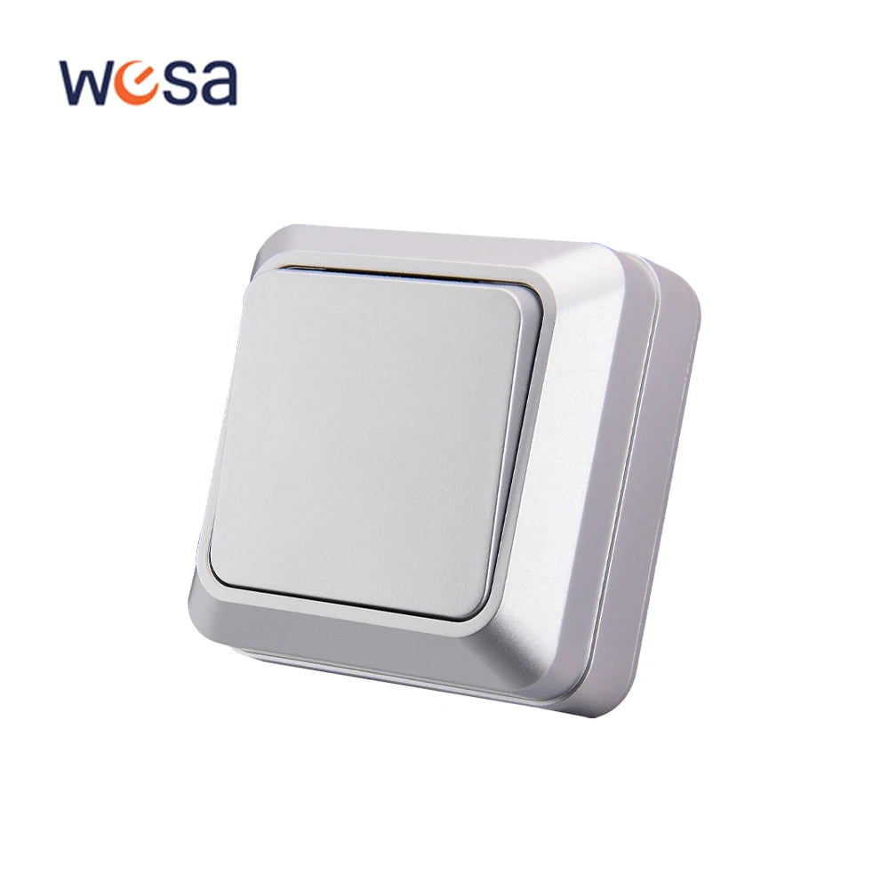 Silvery Wall Surface Button, Light Switch, EU Spray Paint Plastic Outdoor 1 Gang 1 Way, Wall Exterior Rocker On/Off  Switch, WESA