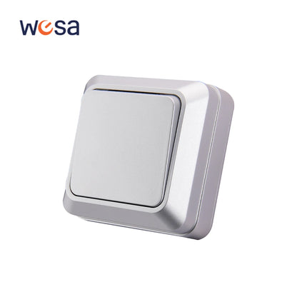 Silvery Wall Surface Button, Light Switch, EU Spray Paint Plastic Outdoor 1 Gang 1 Way, Wall Exterior Rocker On/Off  Switch, WESA