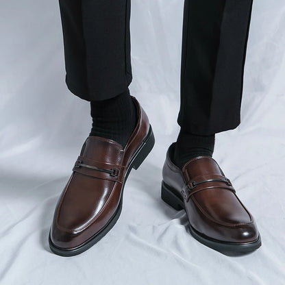 Men's Formal Leather Shoes Classic Style Slip-On Loafers Round Toe Breathable Non-Slip Business Dress Wedding Office Casual Shoes