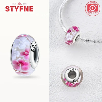 925 Sterling Silver Pink Color Series Beads Heart Flower Murano Glass DIY Jewelry Charms Fit Original Bracelet for Women Fine Gifts